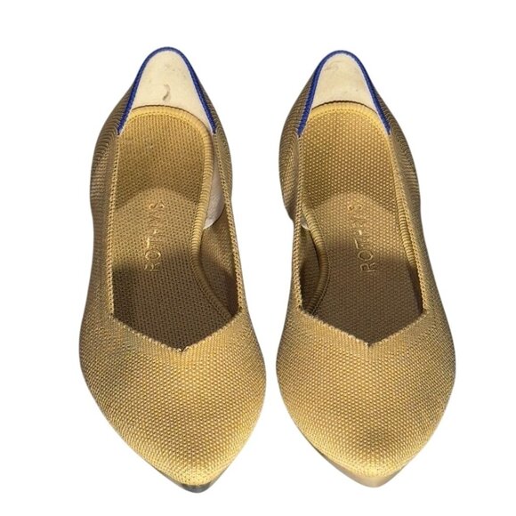 ROTHY'S Gold Pointed Toe Flats Size W7 Recycled Material Washable Women's Shoes - Picture 2 of 11